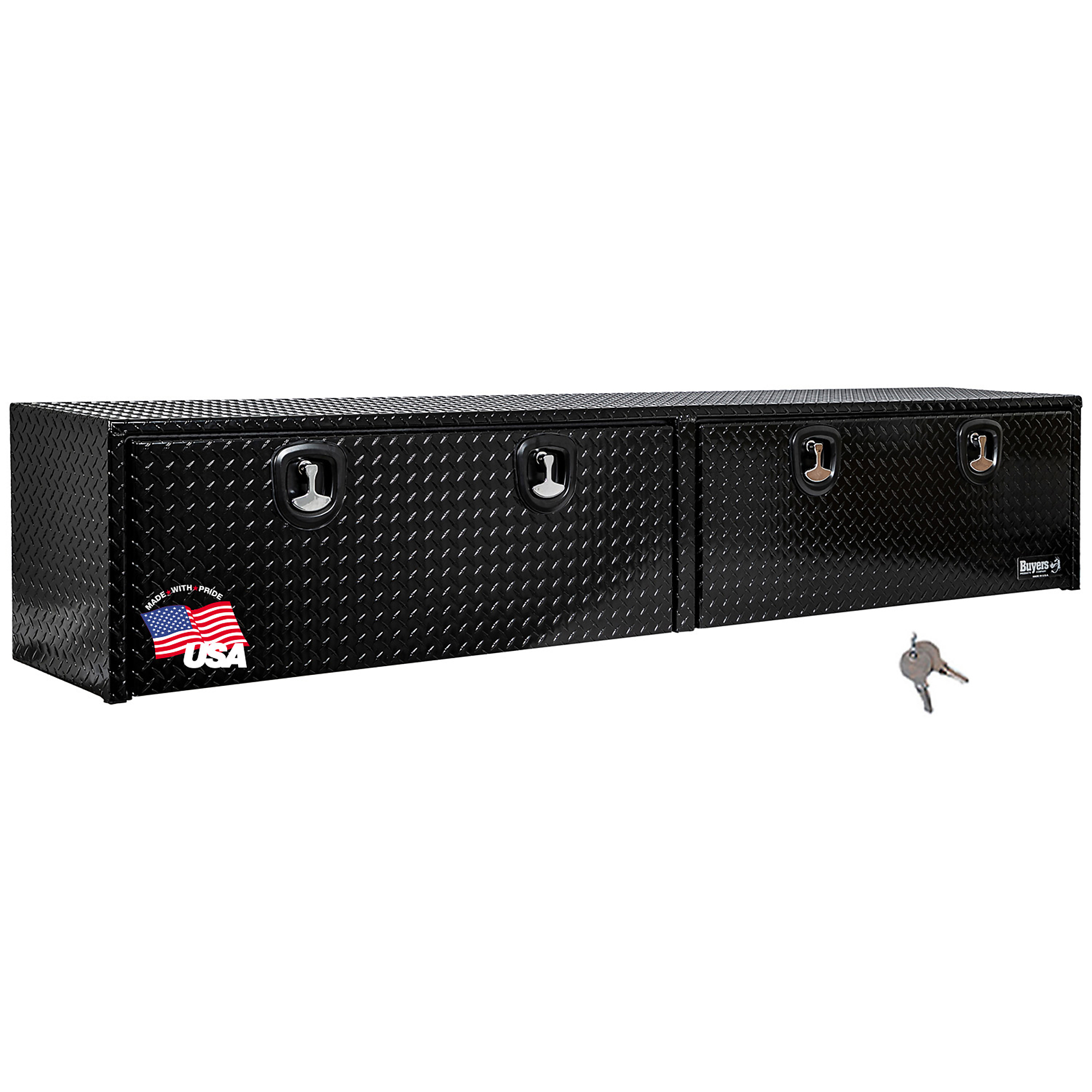 Buyers Products, 96x13x16 Contractor Topsider Truck Bed Tool Job Storage Box, Width 96 in, Material Aluminum, Color Finish Diamond Plate Glossy Black, Model# 1721561